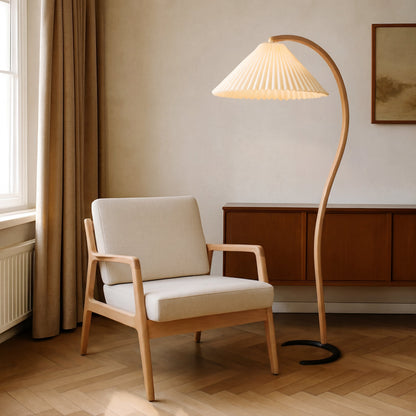 Caprani vloerlamp beukenhout linnen Ø75xH59 inch woonkamer verlichting Scandinavisch design booglamp leeslamp