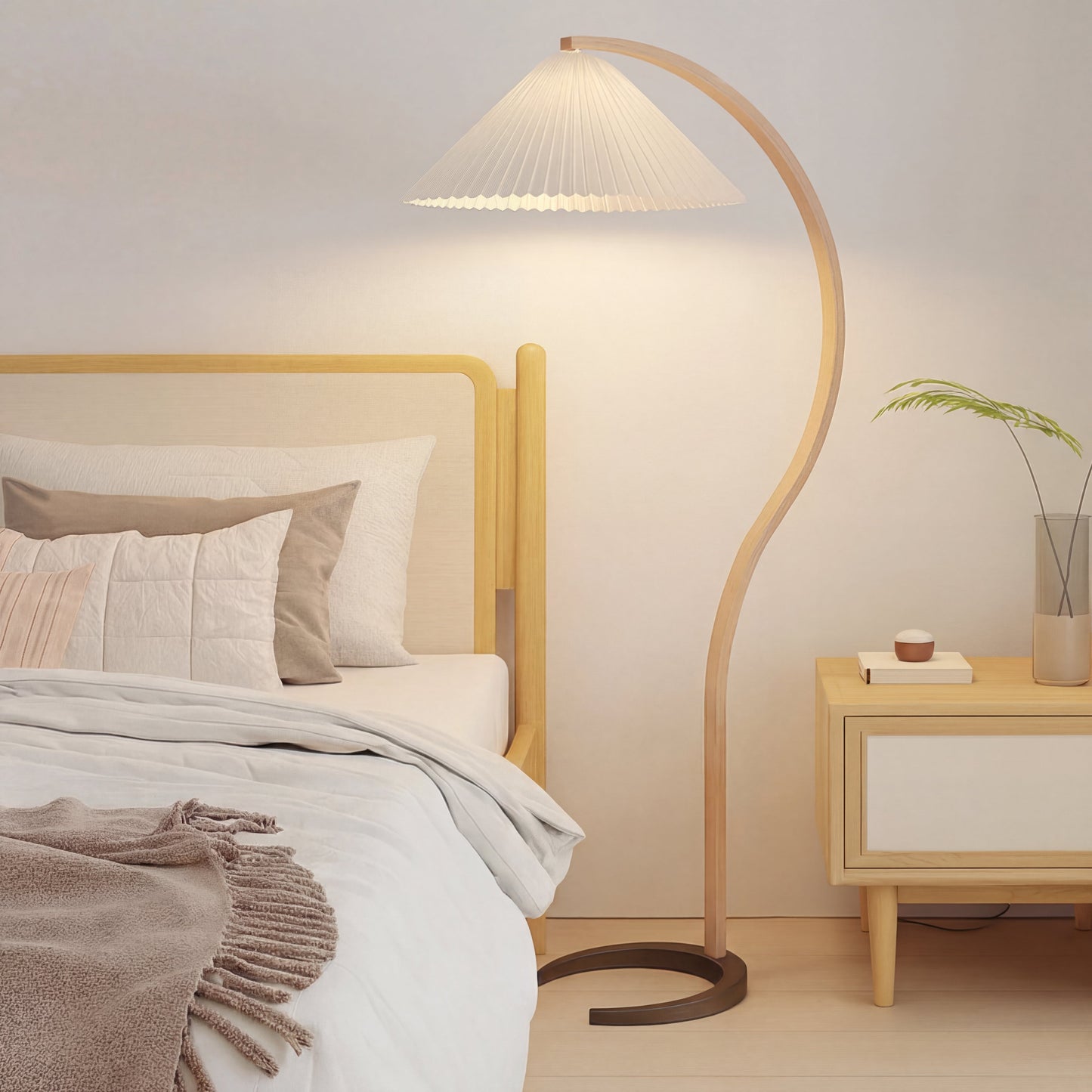 Caprani vloerlamp beukenhout linnen Ø75xH59 inch woonkamer verlichting Scandinavisch design booglamp leeslamp
