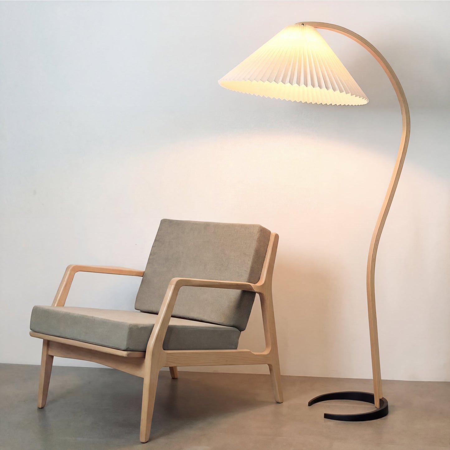 Caprani vloerlamp beukenhout linnen Ø75xH59 inch woonkamer verlichting Scandinavisch design booglamp leeslamp