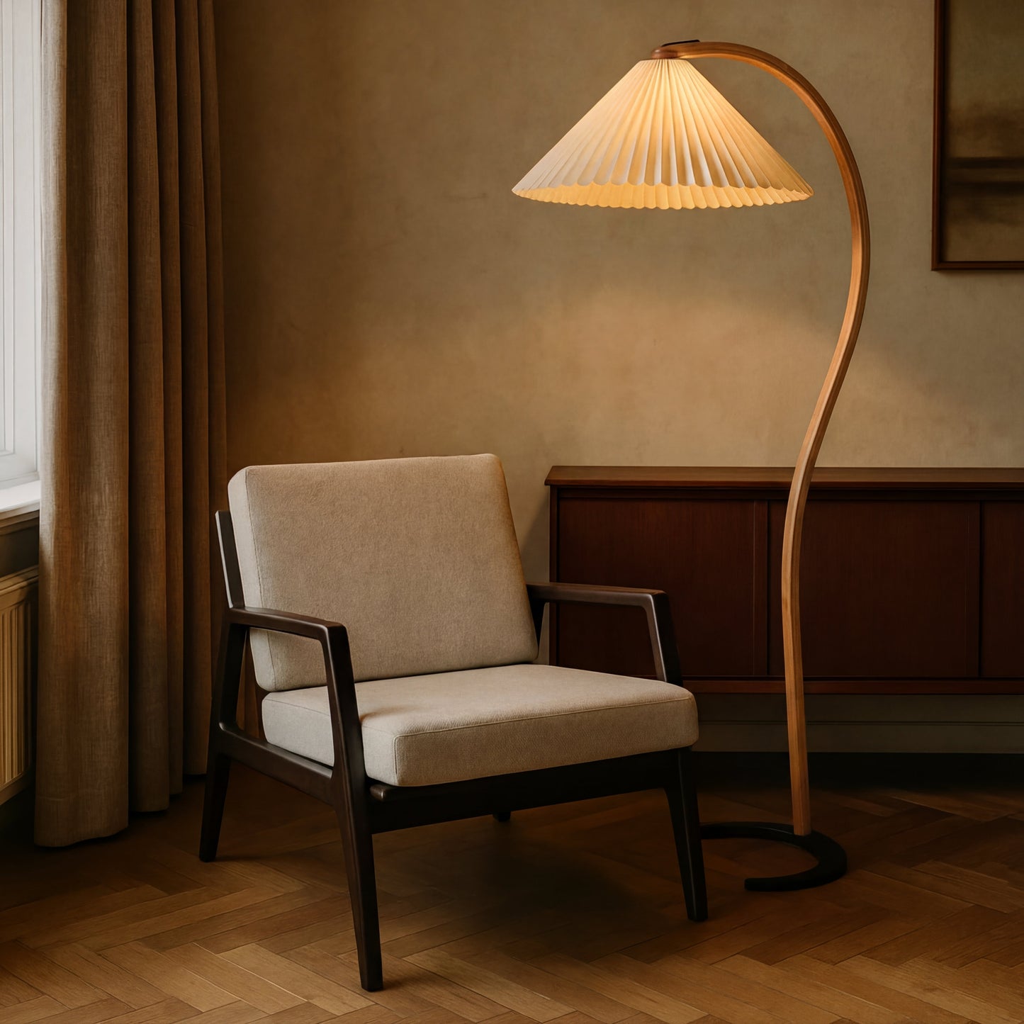 Caprani vloerlamp beukenhout linnen Ø75xH59 inch woonkamer verlichting Scandinavisch design booglamp leeslamp