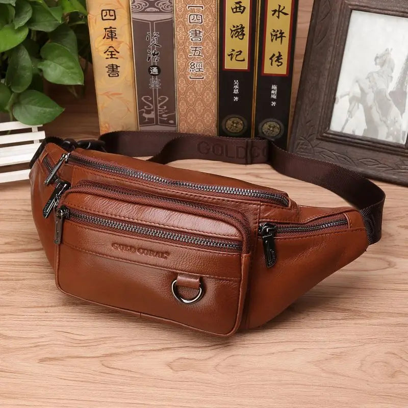 Leren Heuptas Rundleer Verstelbaar Crossbody Schoudertas Heren Reis Outdoor Dagelijks Gebruik Casual Mode