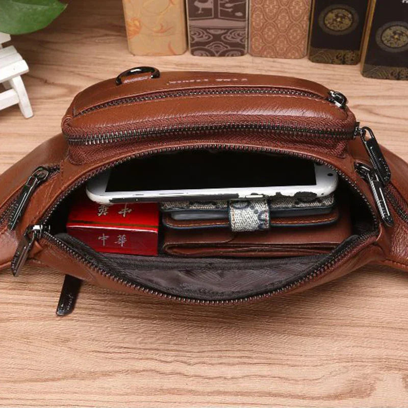 Leren Heuptas Rundleer Verstelbaar Crossbody Schoudertas Heren Reis Outdoor Dagelijks Gebruik Casual Mode