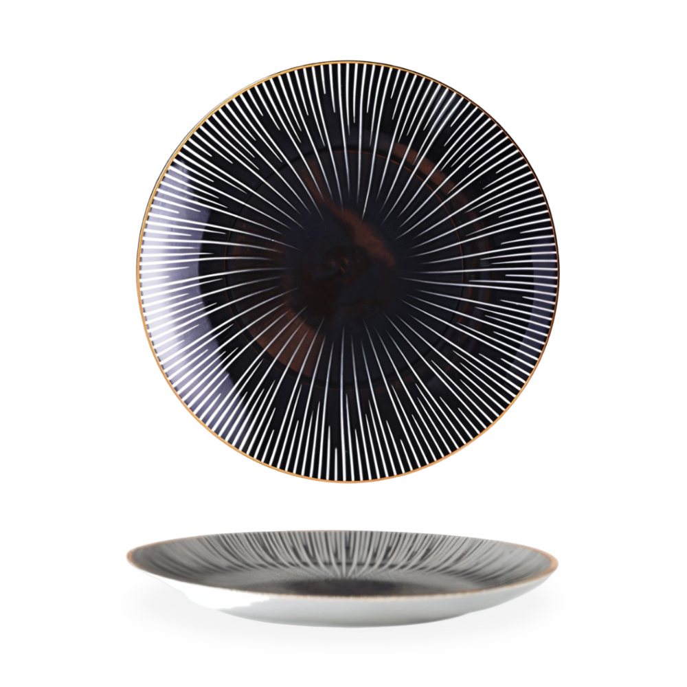 Porseleinen Bord Geometrisch Zwart Wit Goudrand Decoratief Tafelservies Set