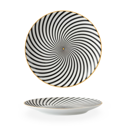 Porseleinen Bord Geometrisch Zwart Wit Goudrand Decoratief Tafelservies Set
