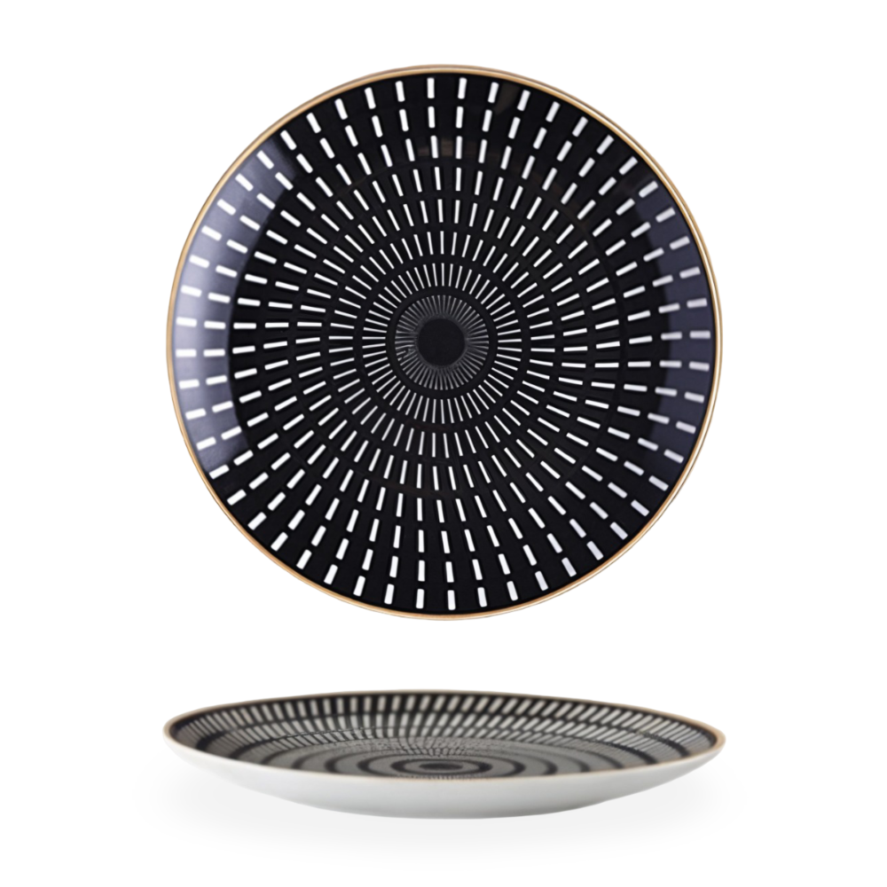 Porseleinen Bord Geometrisch Zwart Wit Goudrand Decoratief Tafelservies Set