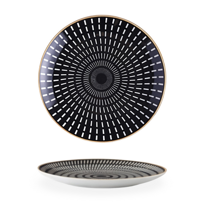 Porseleinen Bord Geometrisch Zwart Wit Goudrand Decoratief Tafelservies Set