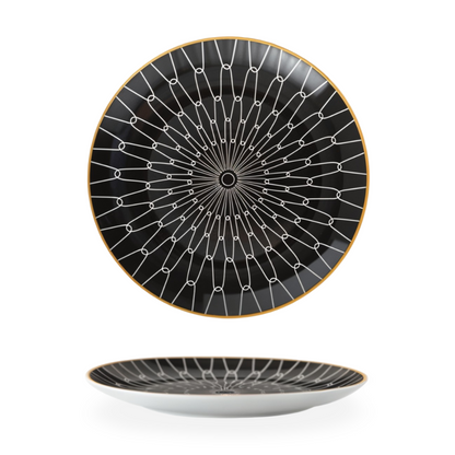 Porseleinen Bord Geometrisch Zwart Wit Goudrand Decoratief Tafelservies Set