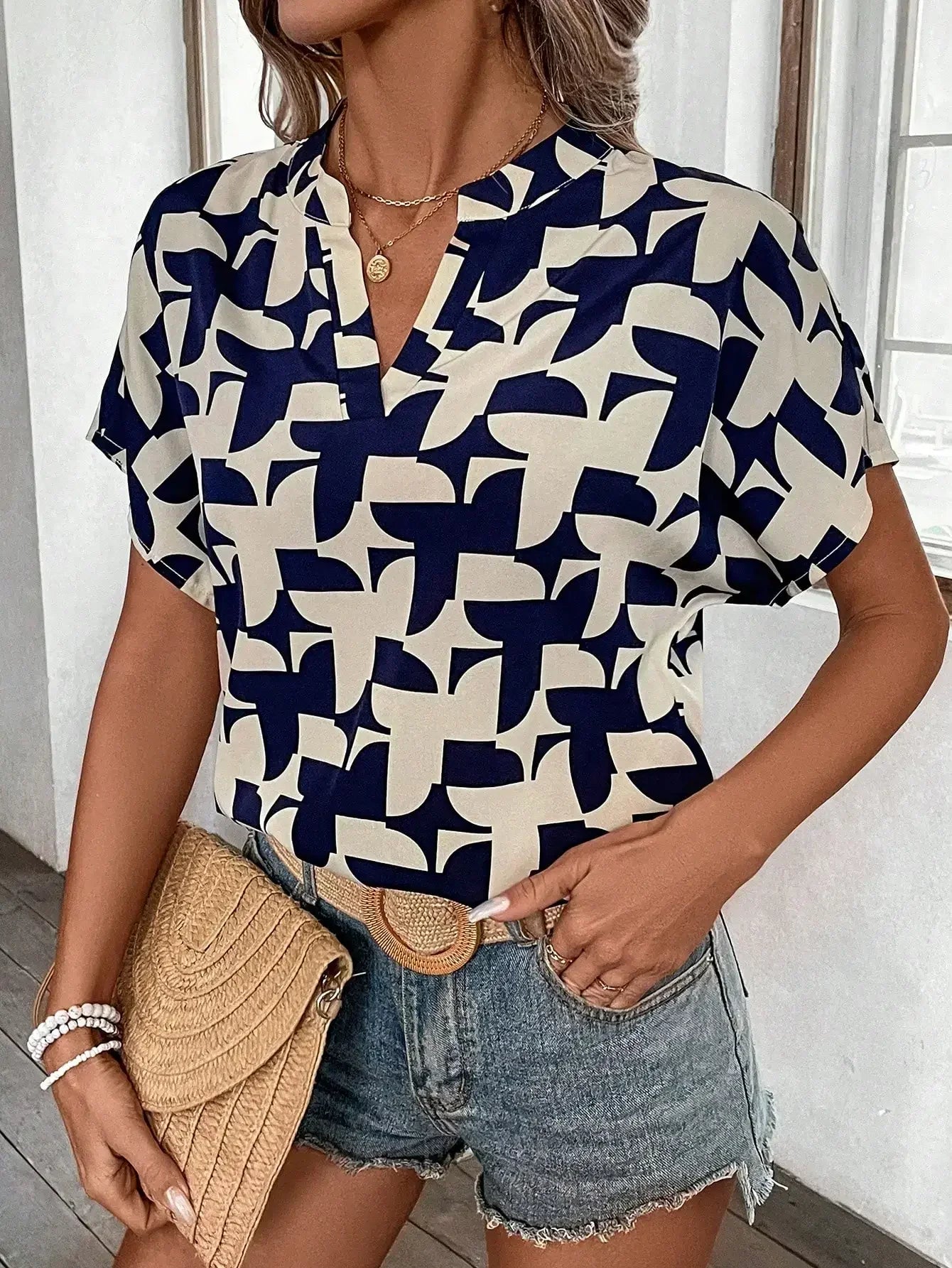 Vrouwelijke Blouse met Geometrische Print