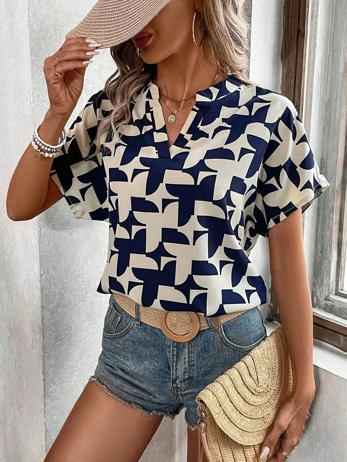 Vrouwelijke Blouse met Geometrische Print