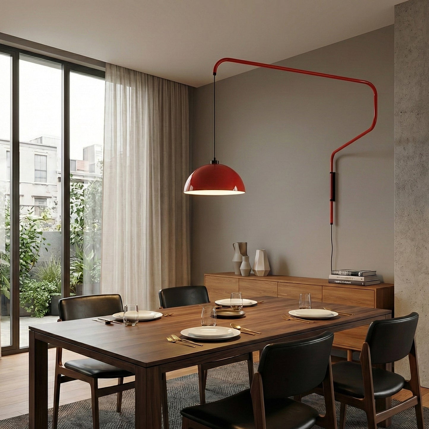 Geometrische Wandlamp Plug-In met Dimfunctie – Rood & Zwart Metalen Design – 3 Maten S/M/L