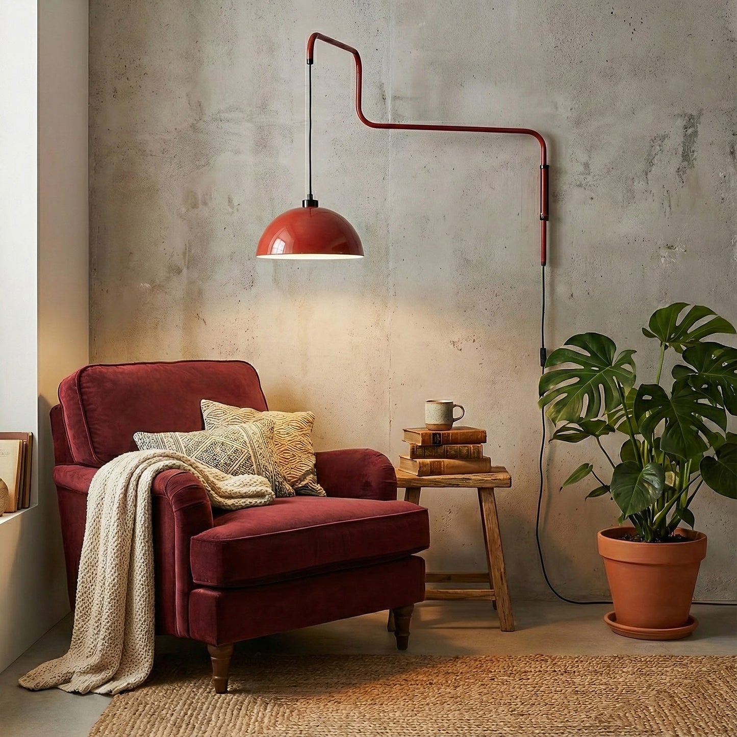Geometrische Wandlamp Plug-In met Dimfunctie – Rood & Zwart Metalen Design – 3 Maten S/M/L