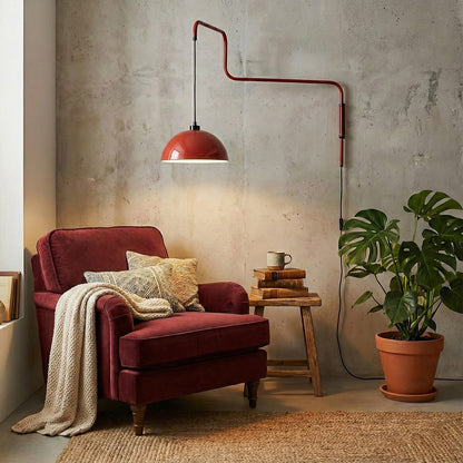 Geometrische Wandlamp Plug-In met Dimfunctie – Rood & Zwart Metalen Design – 3 Maten S/M/L