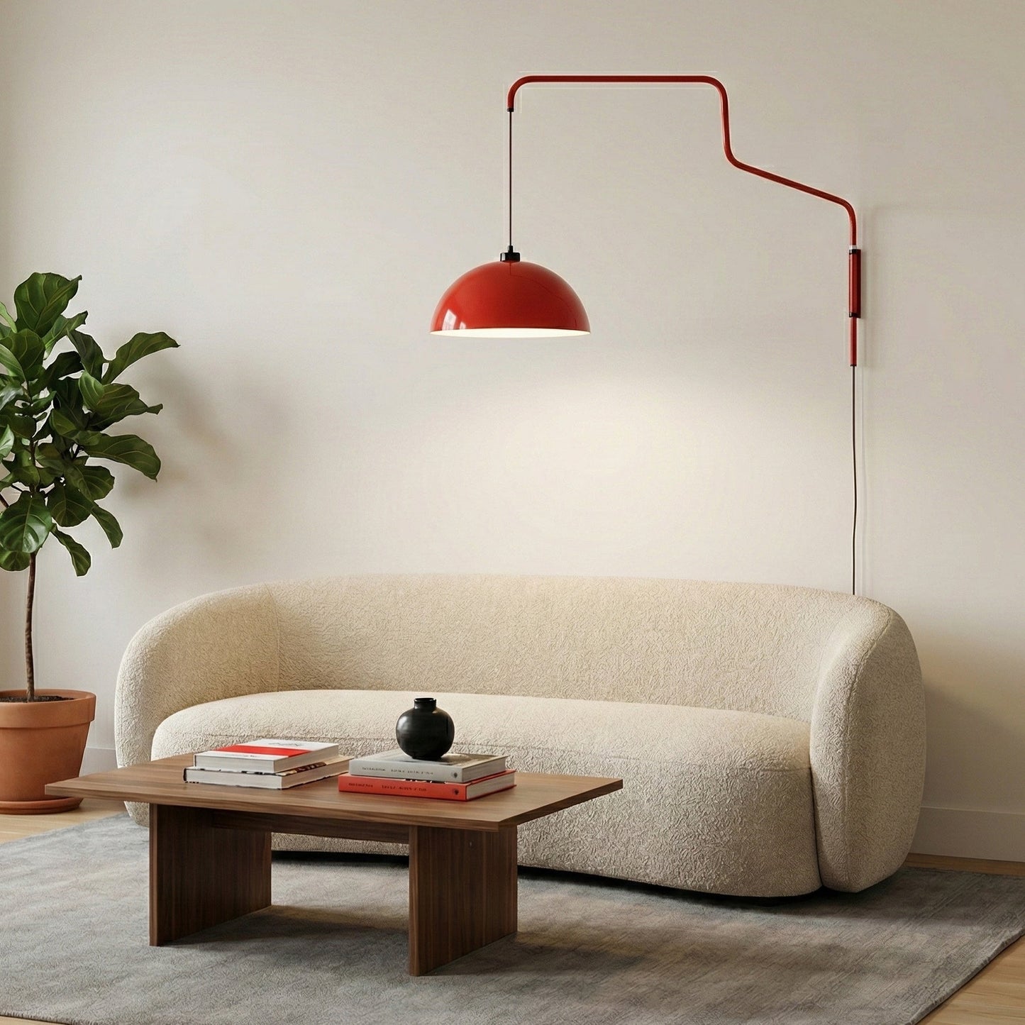 Geometrische Wandlamp Plug-In met Dimfunctie – Rood & Zwart Metalen Design – 3 Maten S/M/L