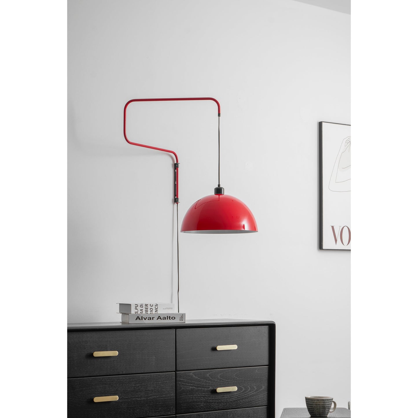 Geometrische Wandlamp Plug-In met Dimfunctie – Rood & Zwart Metalen Design – 3 Maten S/M/L