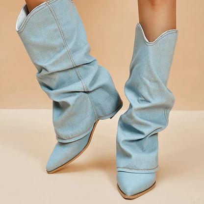 Dames Laarzen Blauwe Denim Stijlvol en Comfortabel