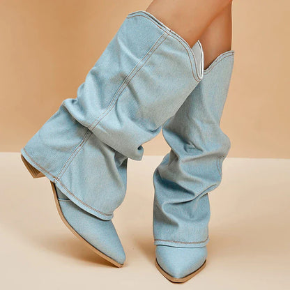 Dames Laarzen Blauwe Denim Stijlvol en Comfortabel