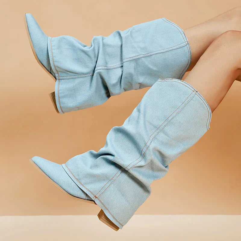 Dames Laarzen Blauwe Denim Stijlvol en Comfortabel
