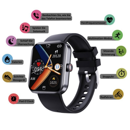 Smartwatch met Gezondheidsmeting Hartslagmeter Bloeddruk Zuurstofniveau Zwart Roze