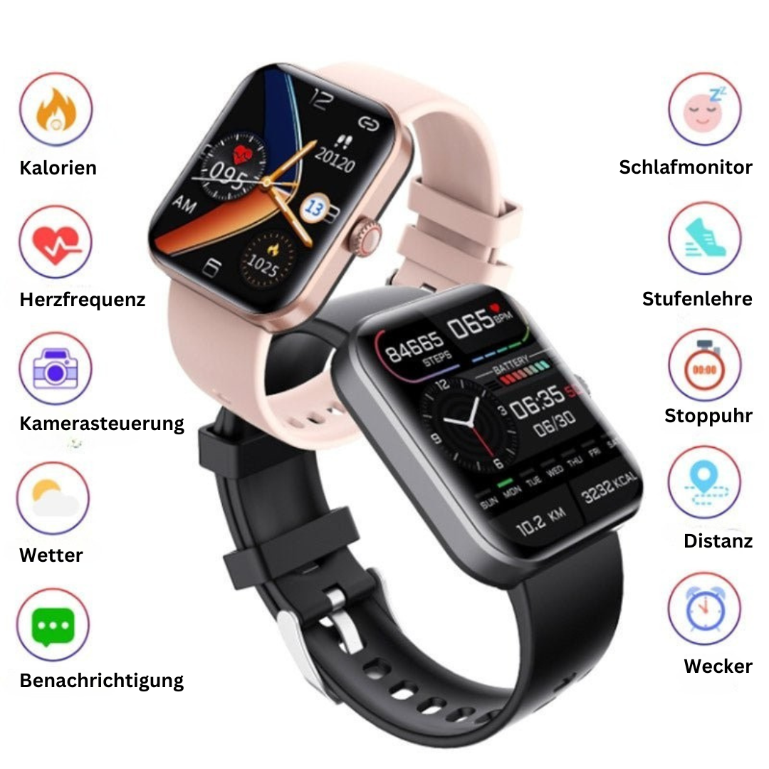 Smartwatch met Gezondheidsmeting Hartslagmeter Bloeddruk Zuurstofniveau Zwart Roze