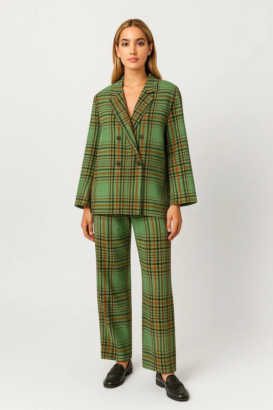 Dames Blazer Set met Wijde Broek Ruitprint Chique - StudioMarella