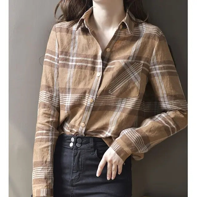 Vrouwelijke Checkered Bloes Casual Stijl - StudioMarella