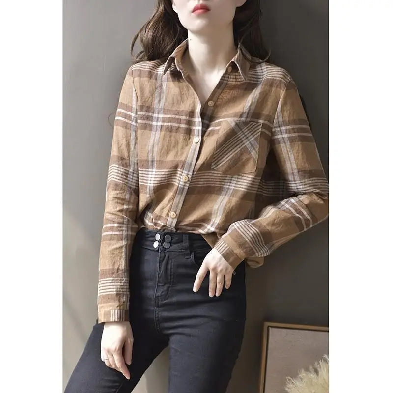 Vrouwelijke Checkered Bloes Casual Stijl