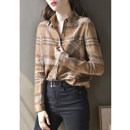 Vrouwelijke Checkered Bloes Casual Stijl