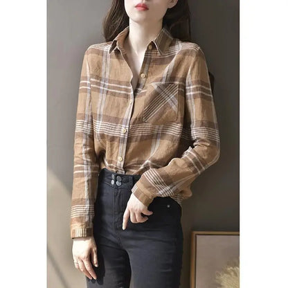 Vrouwelijke Checkered Bloes Casual Stijl
