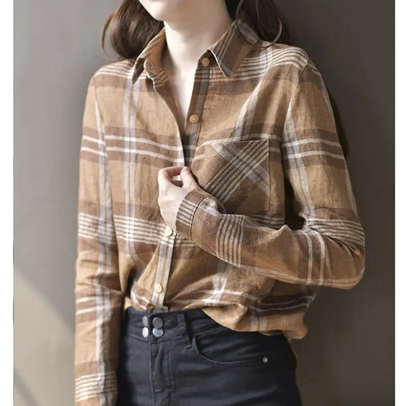 Vrouwelijke Checkered Bloes Casual Stijl