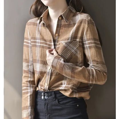 Vrouwelijke Checkered Bloes Casual Stijl