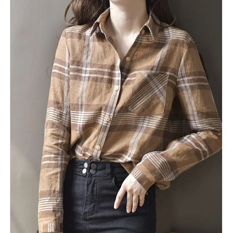 Vrouwelijke Checkered Bloes Casual Stijl