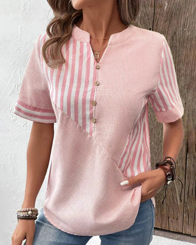 Vrouwen Blouse Gestreept Met Knopen - StudioMarella