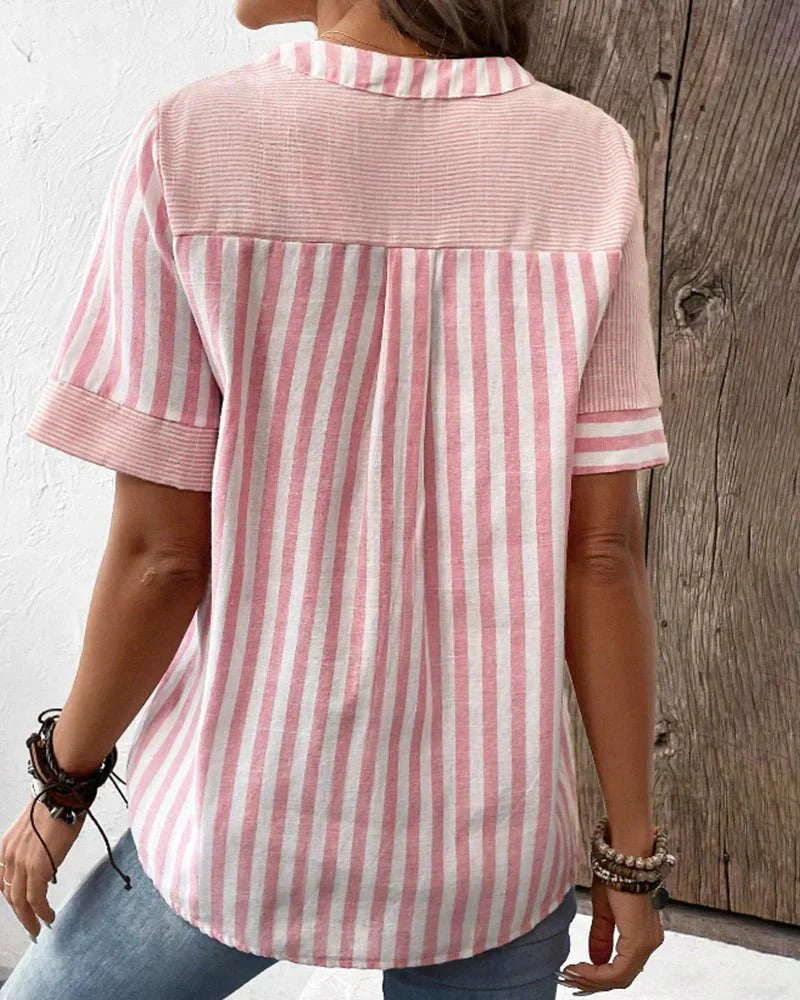 Gestreepte Blouse Dames | Knoopsluiting Relaxed Fit 2