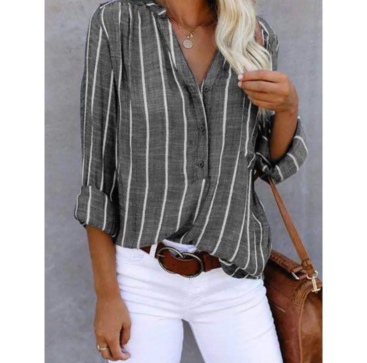 Gestreepte Casual Blouse Dames | Zomer Mode Katoenmix 2