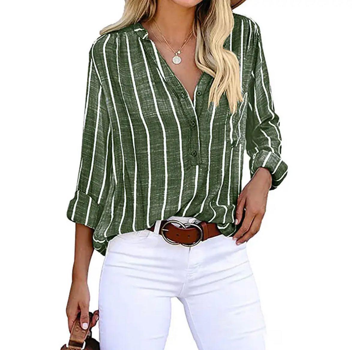 Gestreepte Casual Blouse Dames | Zomer Mode Katoenmix 3
