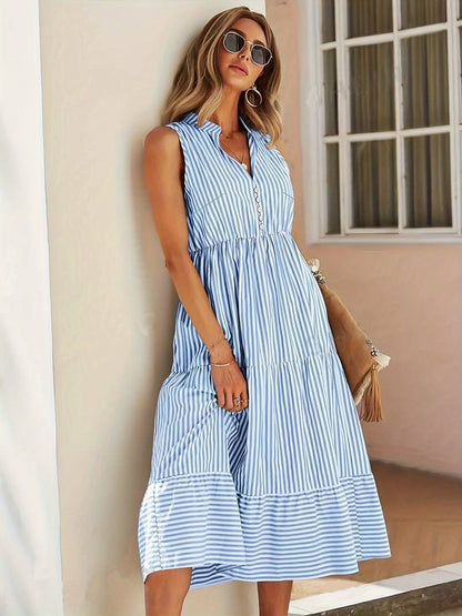 Gestreepte Mouwloze Zomerjurk Dames | Zomerjurk 1