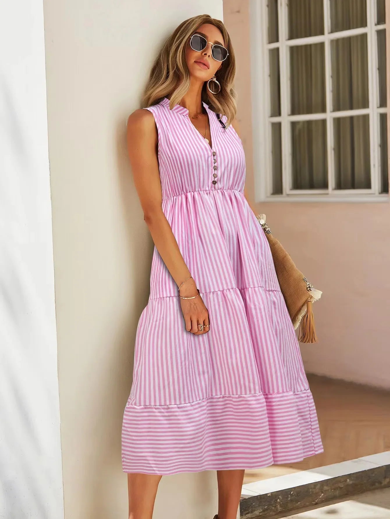 Gestreepte Mouwloze Zomerjurk Dames | Zomerjurk 3