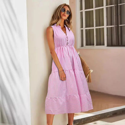Gestreepte Mouwloze Zomerjurk Dames | Zomerjurk 7