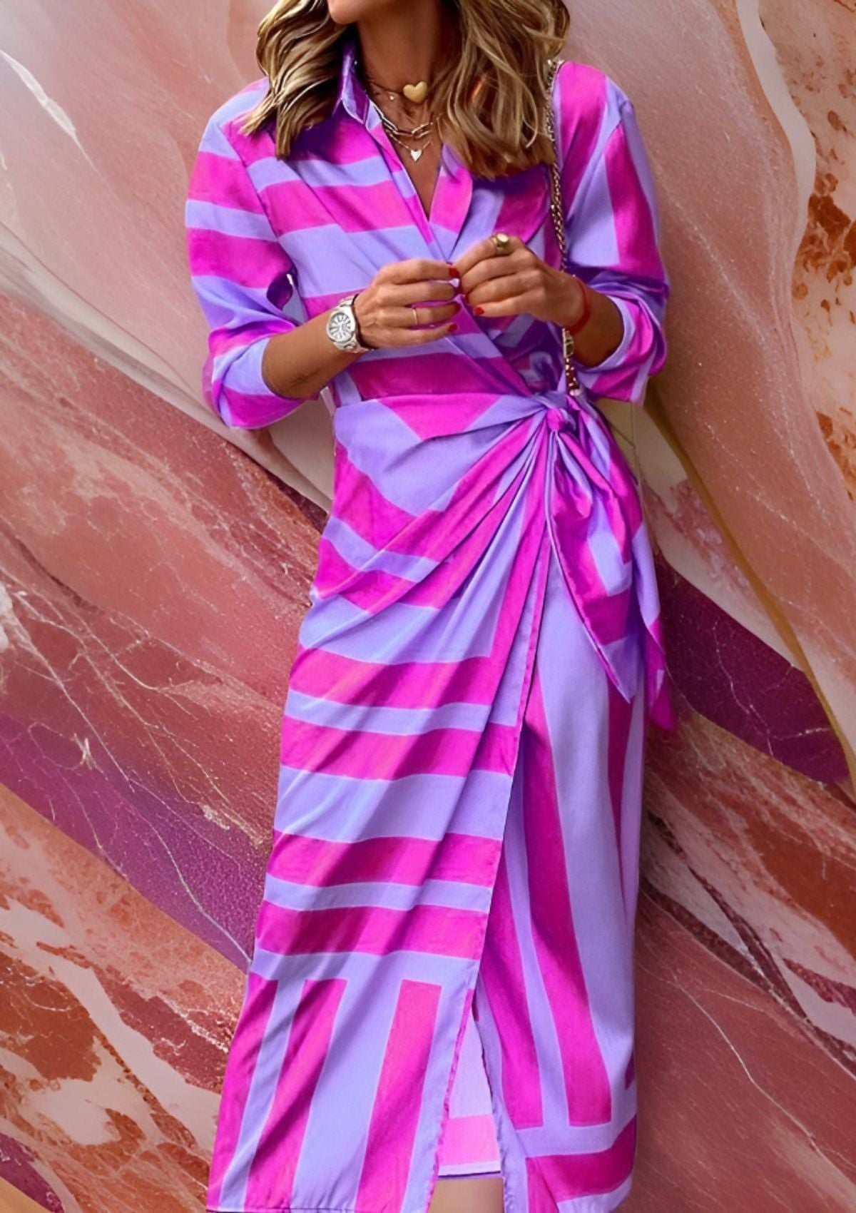 Gestreepte Wikkeljurk Dames | Tijdloze Elegantie 10
