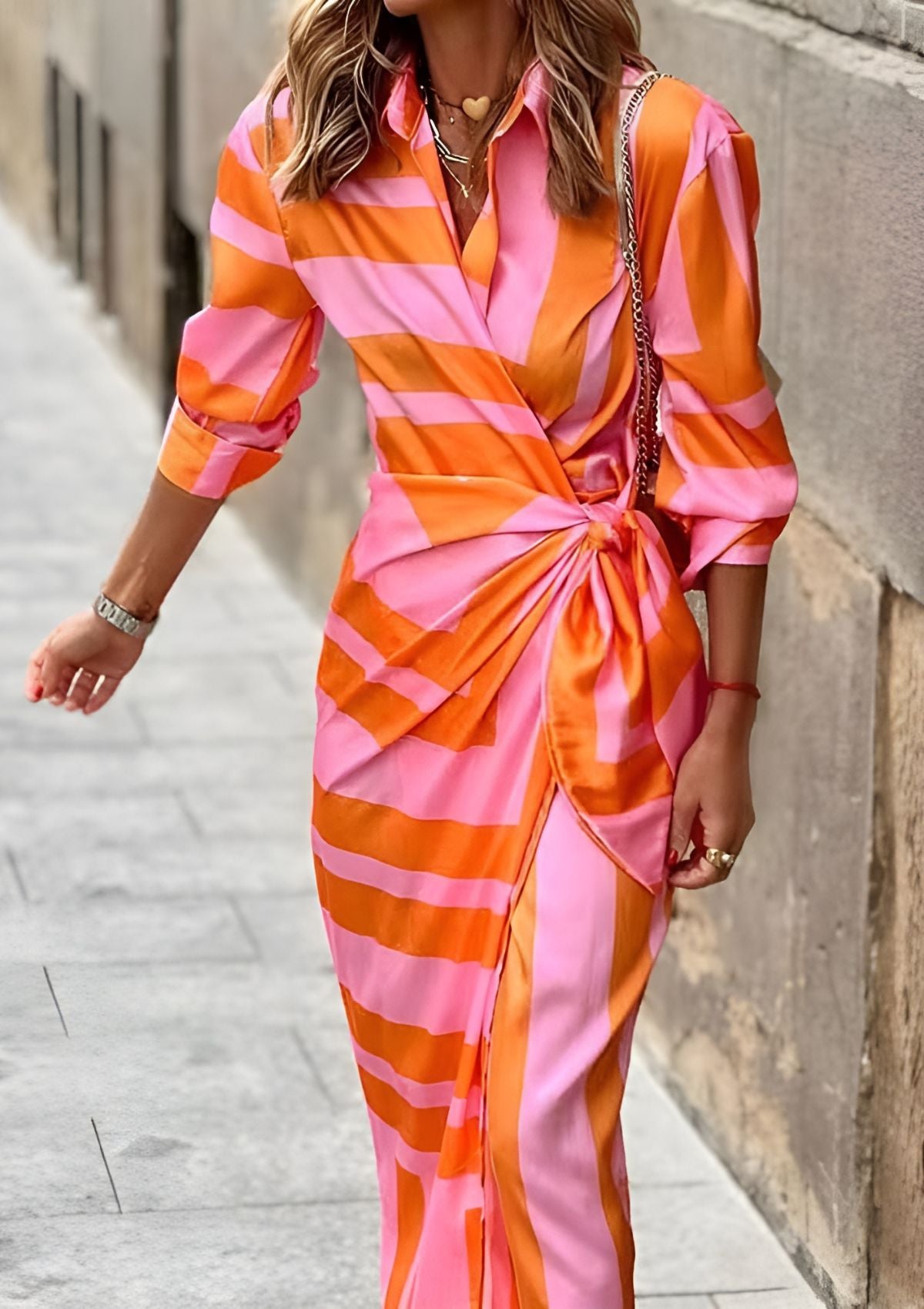 Gestreepte Wikkeljurk Dames | Tijdloze Elegantie 7