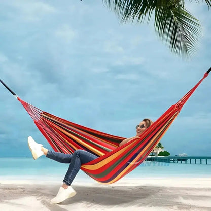 Opklapbare Hangmat met Antislip Basis – Gestreept Design, 260 × 150 cm Luxe Relaxstoel voor Binnen en Buiten