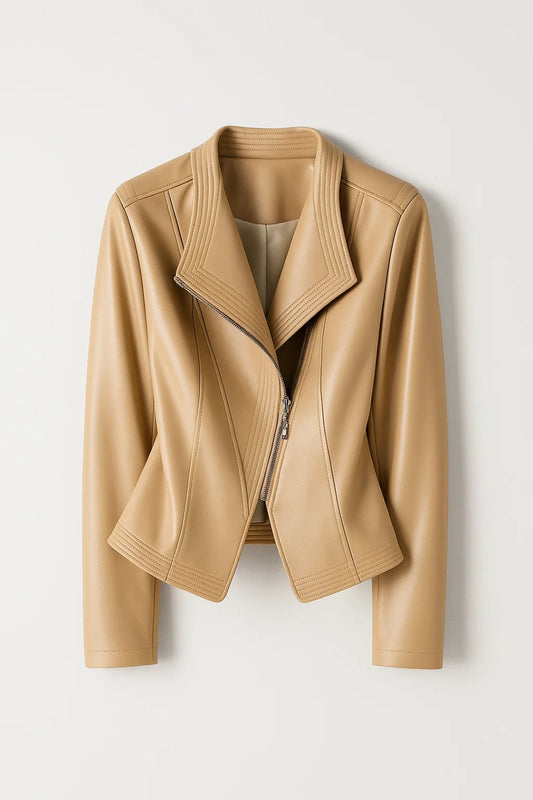 Dames Bikerjas Asymmetrische Rits Opstaande Kraag Chic Stijl - StudioMarella