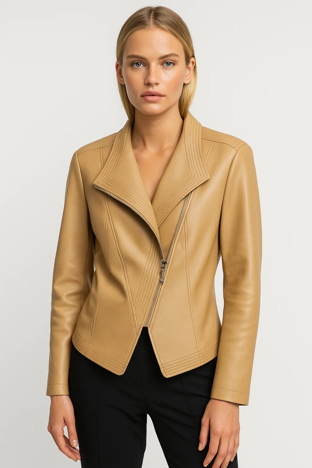 Dames Bikerjas Asymmetrische Rits Opstaande Kraag Chic Stijl