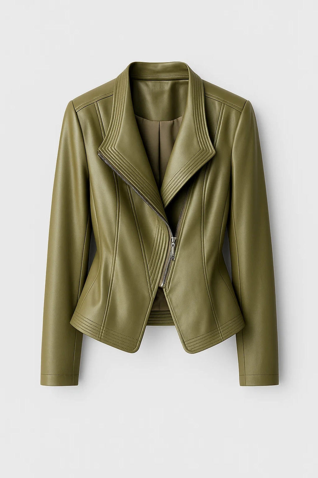 Dames Bikerjas Asymmetrische Rits Opstaande Kraag Chic Stijl