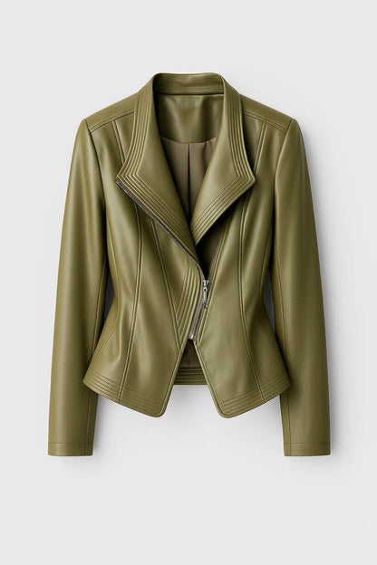 Dames Bikerjas Asymmetrische Rits Opstaande Kraag Chic Stijl