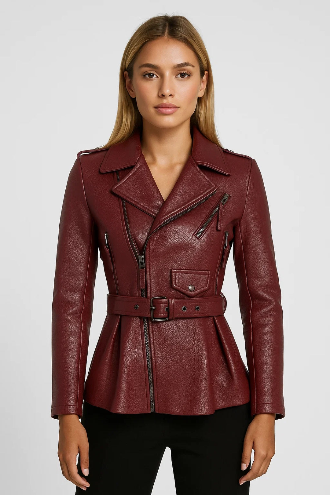 Dames Biker Jas Elegant met Ceintuur en Taille - StudioMarella