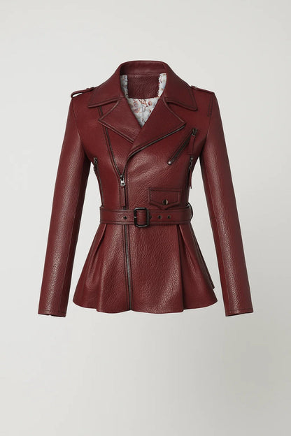 Dames Biker Jas Elegant met Ceintuur en Taille