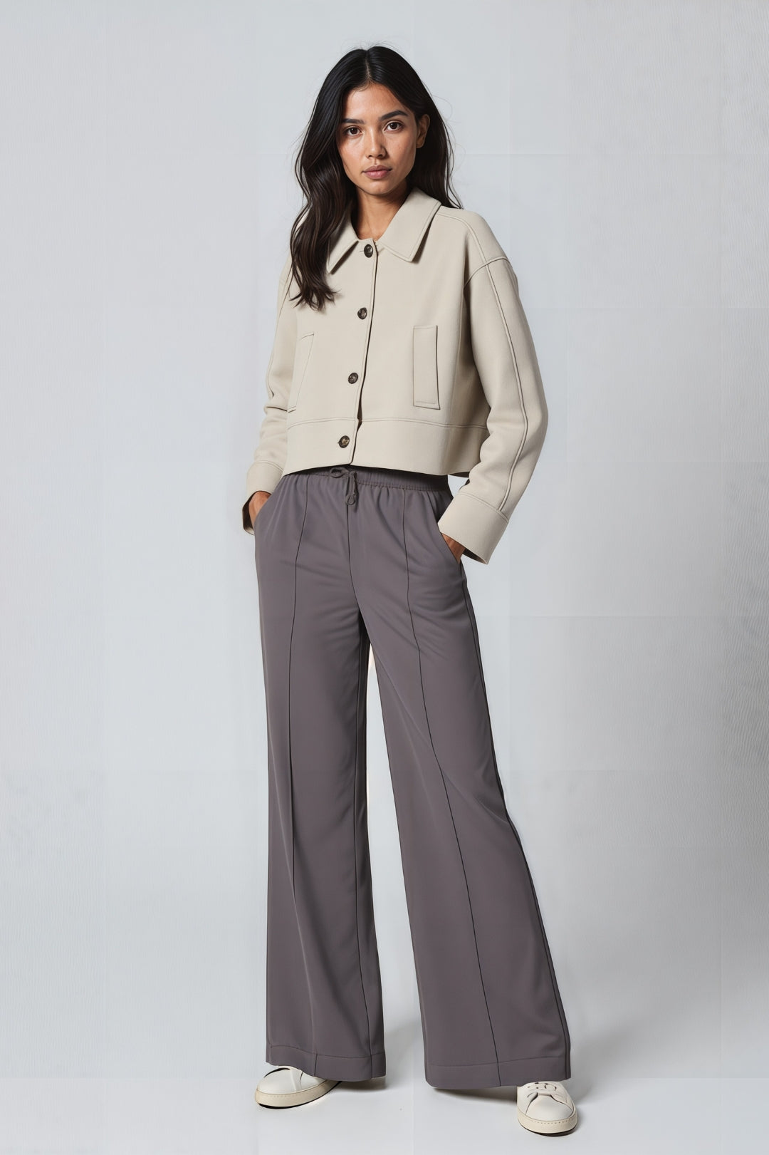 Korte Damesjas Met Knopen Casual Stijl