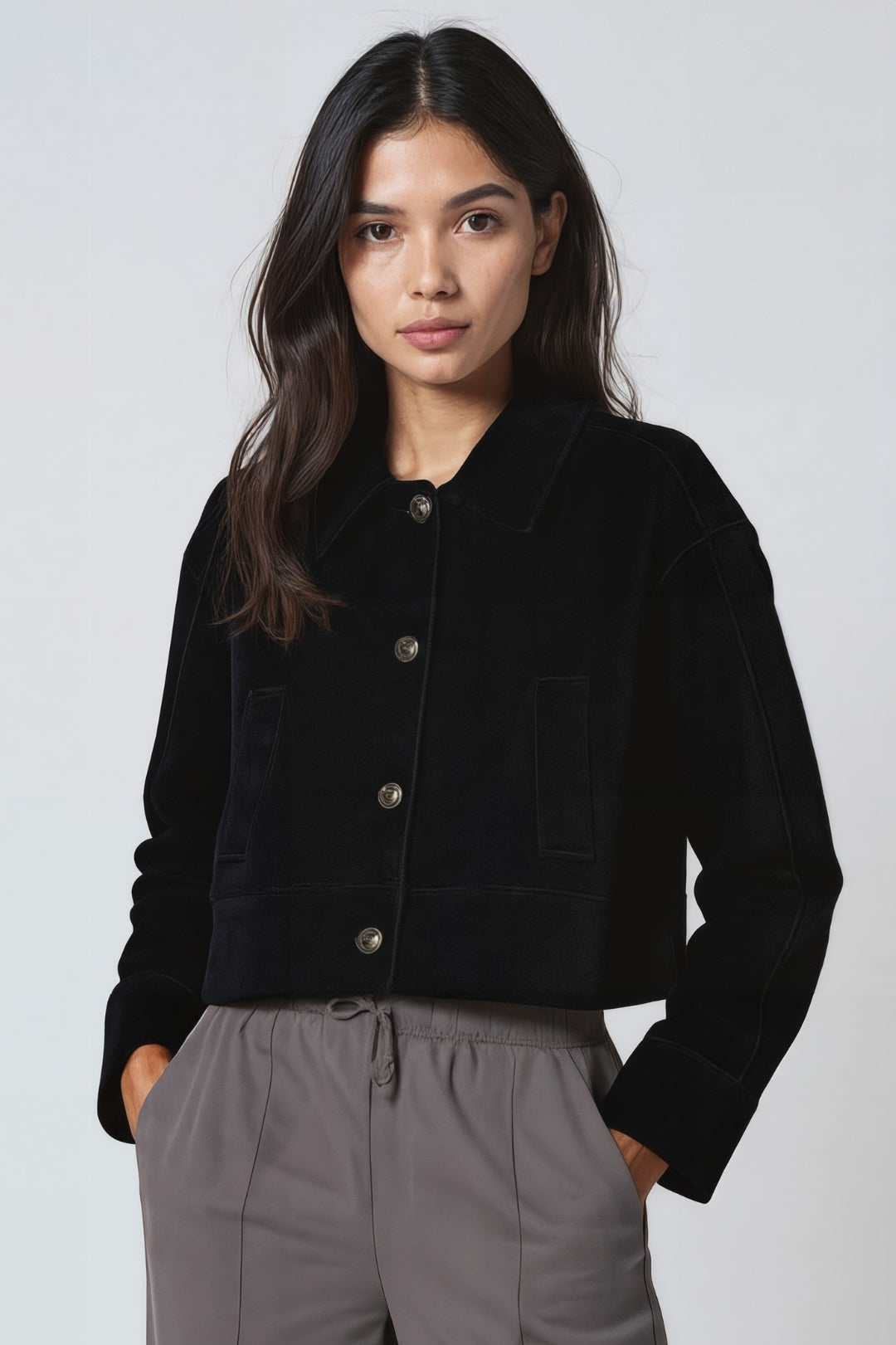 Korte Damesjas Met Knopen Casual Stijl