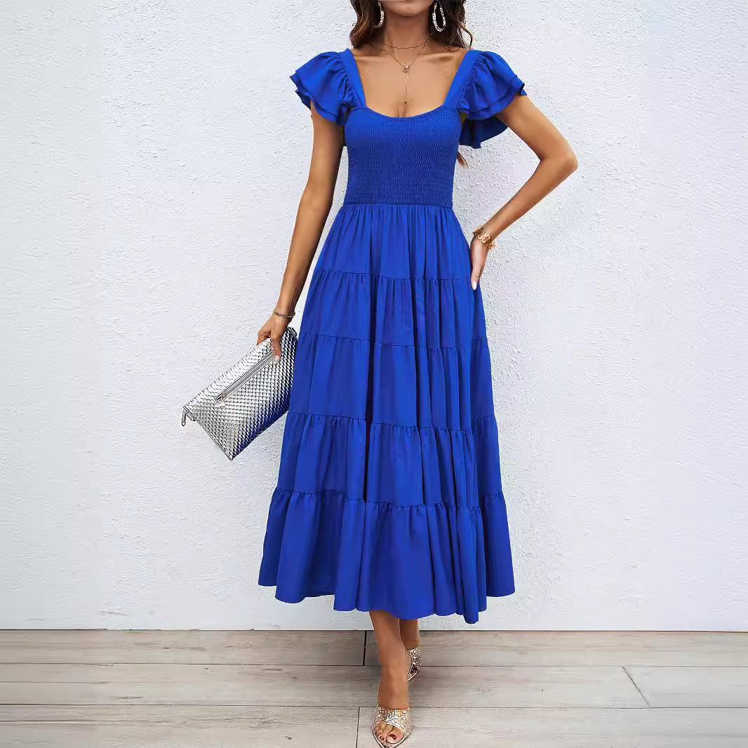 Vrouwelijke Maxi Jurk met Krullen Details en Brede Banden - StudioMarella